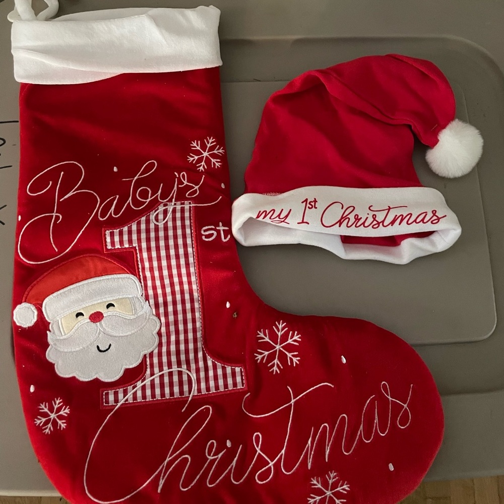 Baby’s first Christmas stocking and hat.